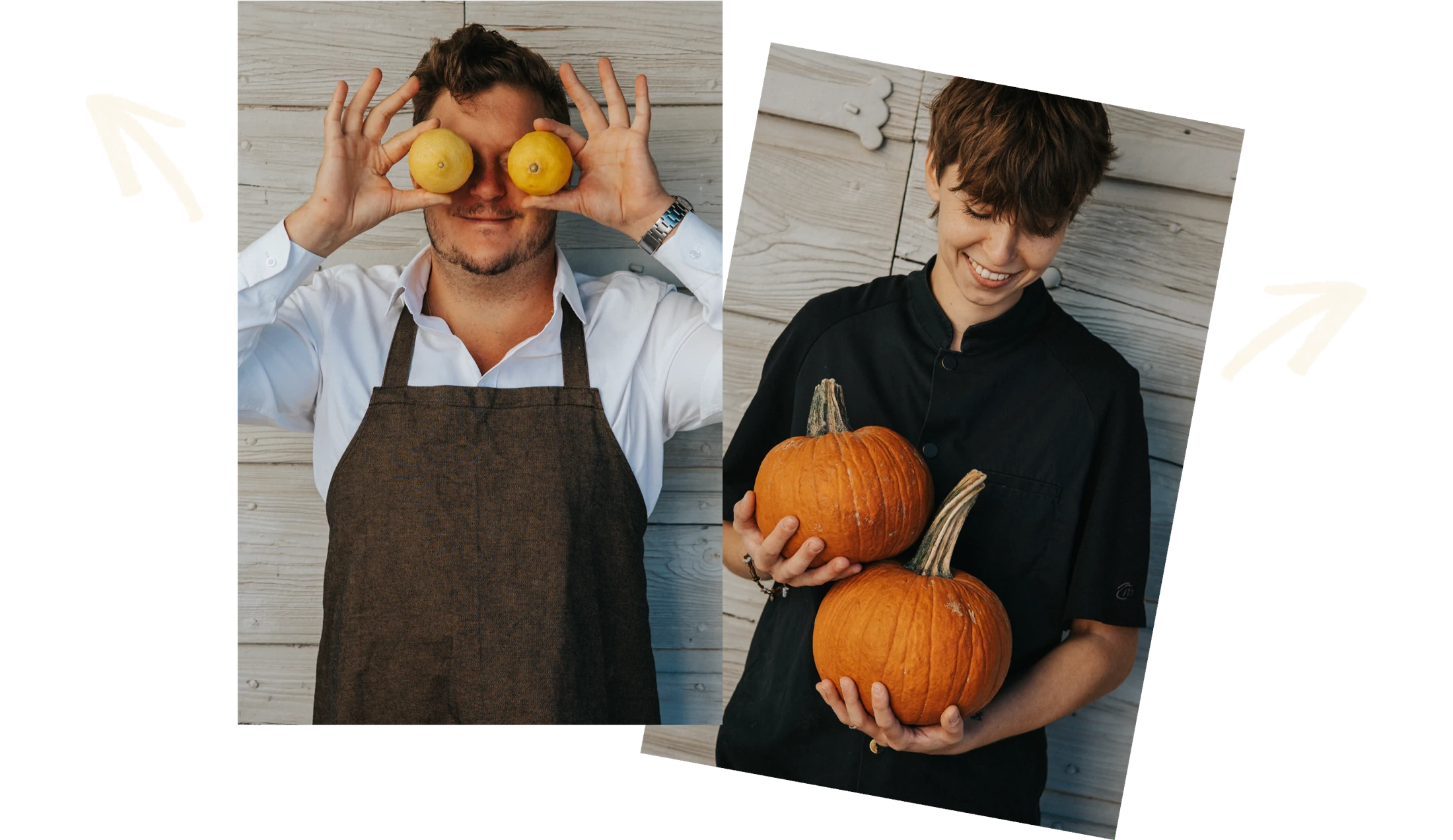 Greg avec des citrons et Elsa avec des courges